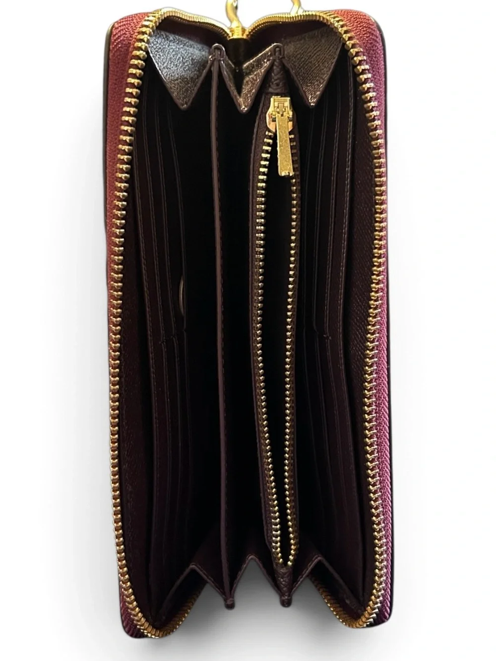 Coach Zip Around Continental Wallet in Metallic Cherry
